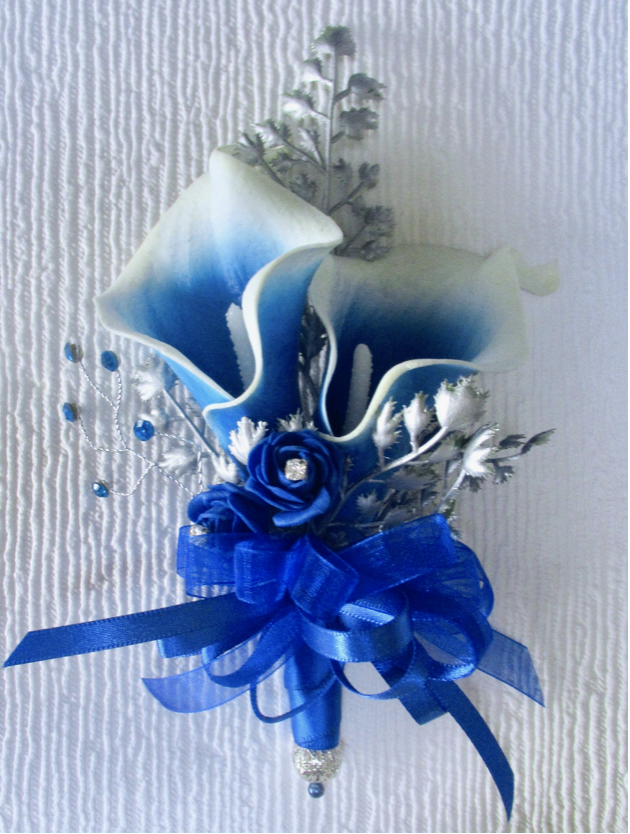 Royal blue and soilver wedding corsage, royal blue sale corsage for wedding